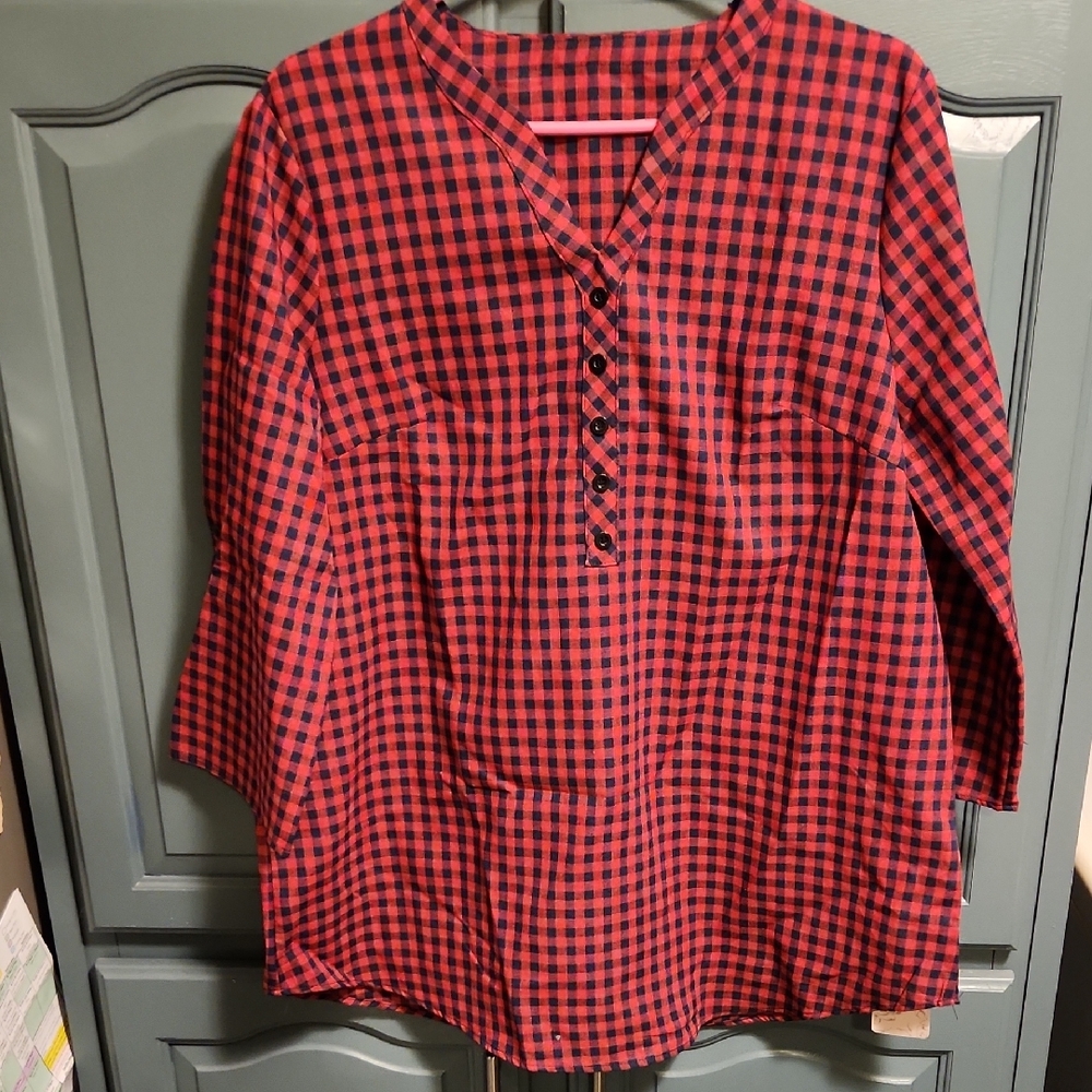 Red and Black Checkered Blouse